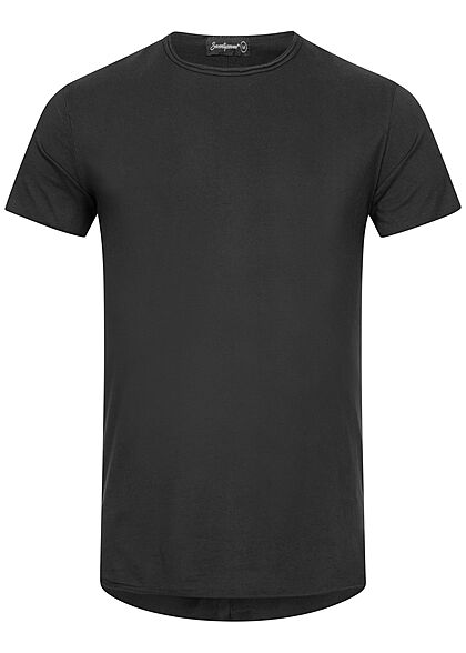 Seventyseven Lifestyle Heren T-shirt met rolrand aan de zoom zwart - Art.-Nr.: 22026277