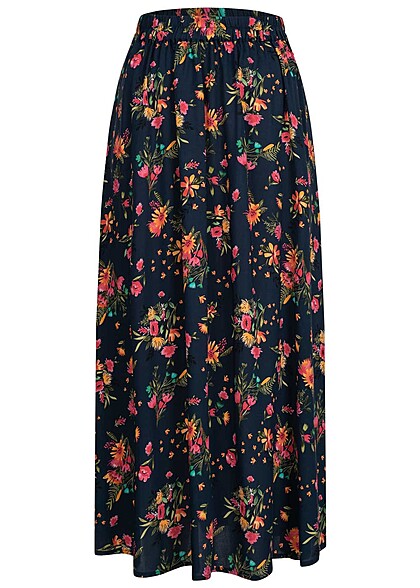 VILA Dames NOOS Rok met elastiek in tailleband en bloemenprint marineblauw