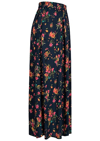 VILA Dames NOOS Rok met elastiek in tailleband en bloemenprint marineblauw