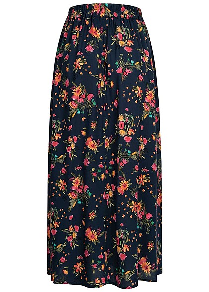 VILA Dames NOOS Rok met elastiek in tailleband en bloemenprint marineblauw