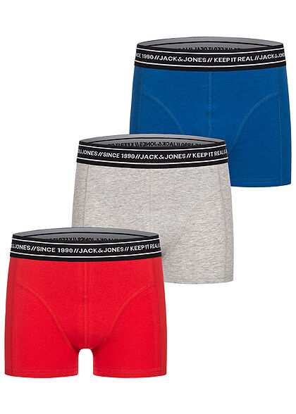 Jack and Jones Junior 3-Pack Boxershorts grijs blauw rood