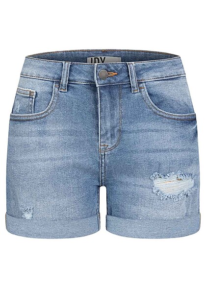 JDY by ONLY Dames Jeans Shorts in destroyed look lichtblauw denim