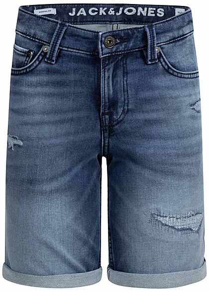 Jack and Jones Junior Korte jeans broek met 5 zakken destroyed look blauw