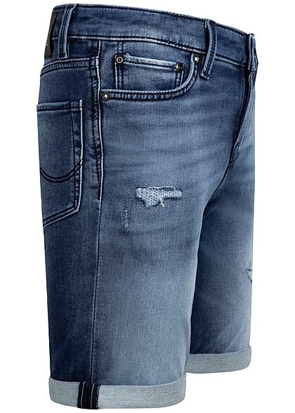 Jack and Jones Junior Korte jeans broek met 5 zakken destroyed look blauw