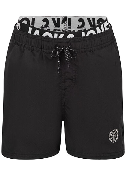 Jack and Jones Junior Zwemshort met logoprint zwart wit