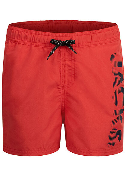 Jack and Jones Junior Zwemshort met logoprint rood zwart