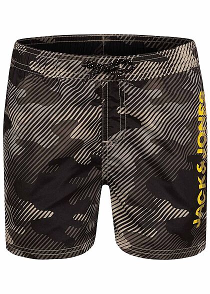 Jack and Jones Junior Zwemshort met logoprint camo grijs