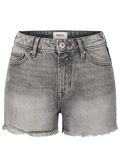 ONLY Dames Jeans Korte broek met 5 zakken destroyed look grijs denim
