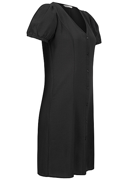 ONLY Damen Kleid tailliert mit kurzen Pufferrmeln und Knopfleiste schwarz