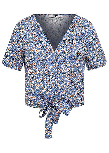 JDY by ONLY Dames Blouse met V-hals en knopen bloemenprint blauw
