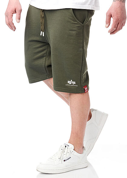 Alpha Industries Heren Basic korte broek met 3 zakken en logo-opdruk olijfgroen