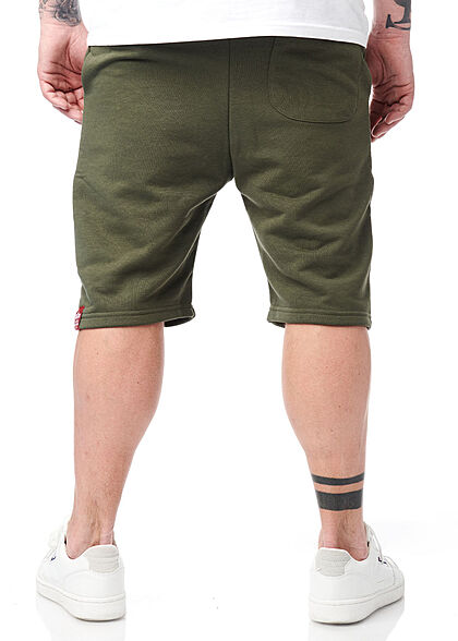 Alpha Industries Heren Basic korte broek met 3 zakken en logo-opdruk olijfgroen