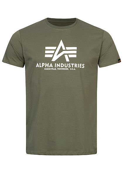 Alpha Industries Heren Basic T-shirt met logo-opdruk olijfgroen