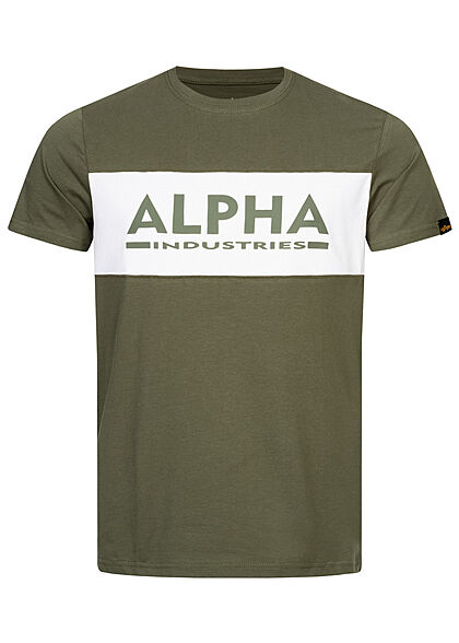 Alpha Industries Heren T-Shirt met logo-opdruk wit olijfgroen