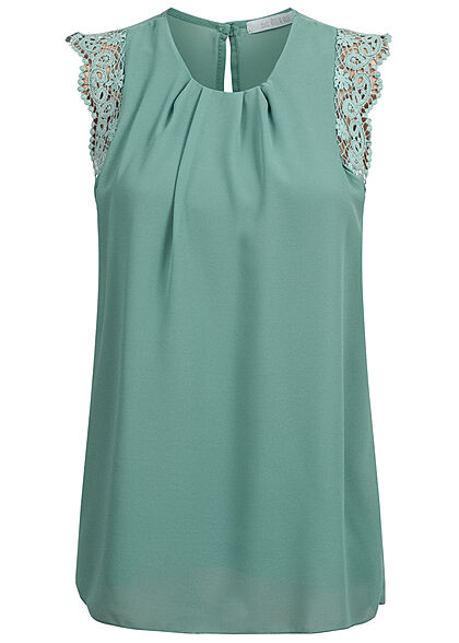Hotel de Ville Dames Chiffon Top met gehaakte rand mintgroen