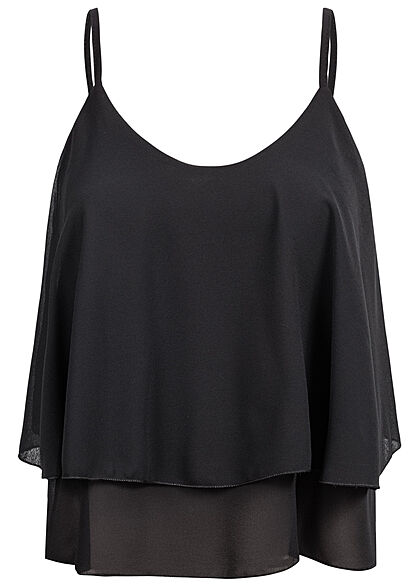 Hotel De Ville Damen kurzes Chiffon Top 2-lagig schwarz