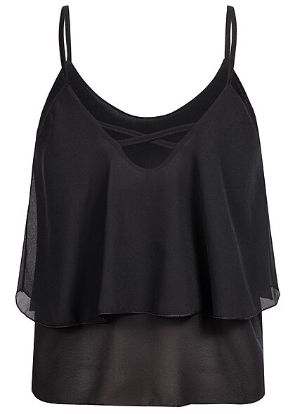 Hotel De Ville Damen kurzes Chiffon Top 2-lagig schwarz