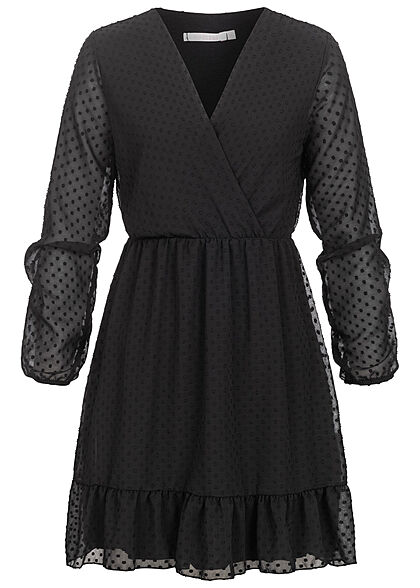 Hotel De Ville Dames Chiffon Puffer Jurk met mesh stippen zwart
