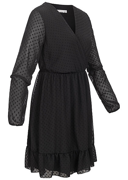 Hotel De Ville Dames Chiffon Puffer Jurk met mesh stippen zwart