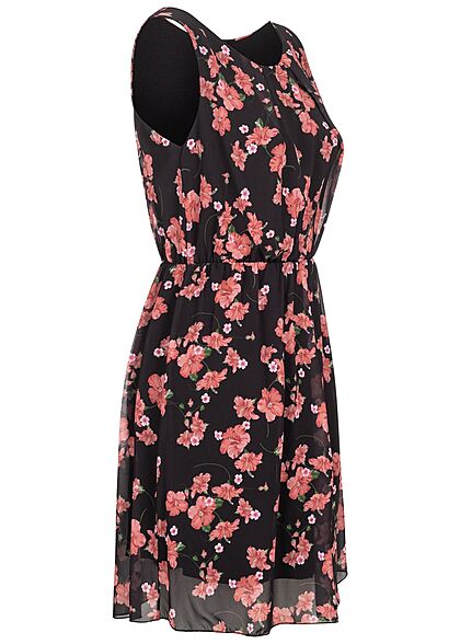 Hotel De Ville Dames Chiffon Jurk met bloemenprint zwart rood