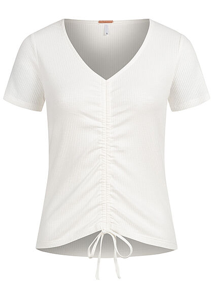 Aiki Dames T-shirt met V-hals en structuurstof wit