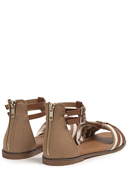 Tom Tailor Dames Sandalen van gemengde materialen met rits wit bruin