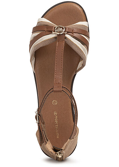 Tom Tailor Dames Sandalen van gemengde materialen met rits wit bruin