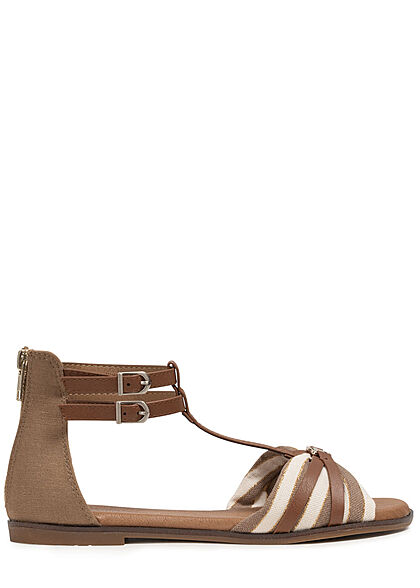 Tom Tailor Dames Sandalen van gemengde materialen met rits wit bruin