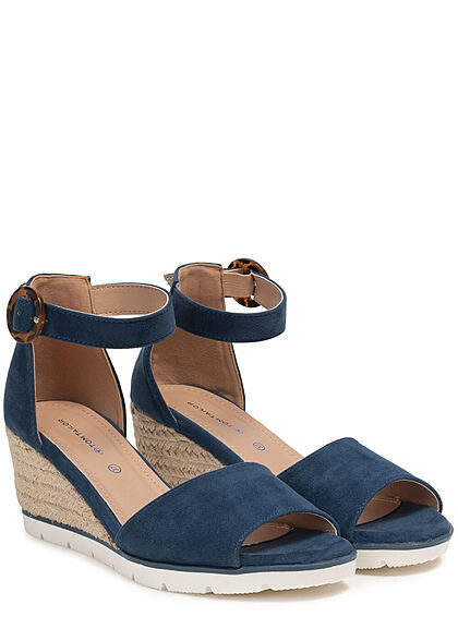 Tom Tailor Dames Sandaaltje in velourslook met hak van 6cm donkerblauw - Art.-Nr.: 22030447