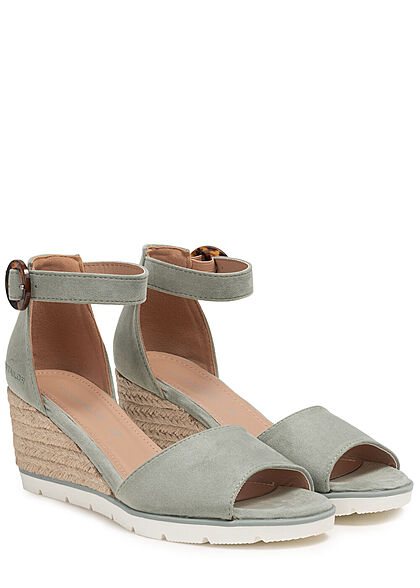 Tom Tailor Dames Sandaaltje in velourslook met hak van 6cm groen