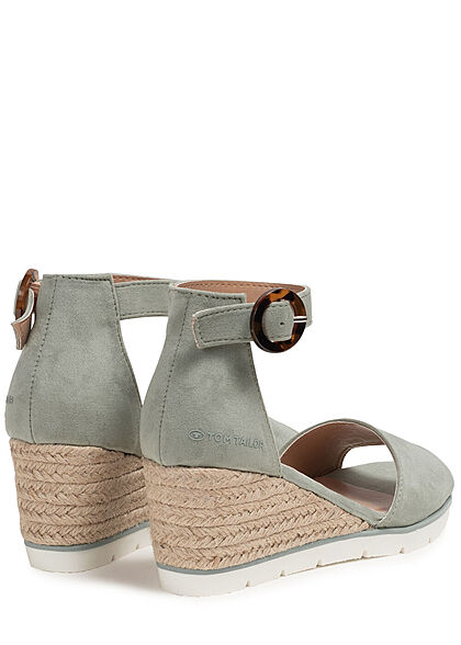 Tom Tailor Dames Sandaaltje in velourslook met hak van 6cm groen