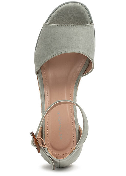 Tom Tailor Dames Sandaaltje in velourslook met hak van 6cm groen