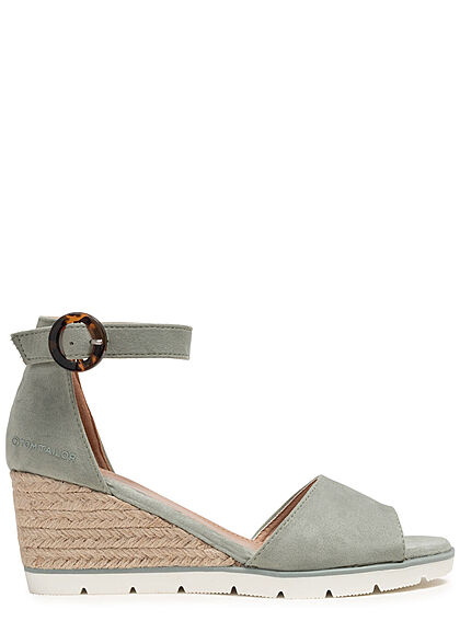 Tom Tailor Dames Sandaaltje in velourslook met hak van 6cm groen