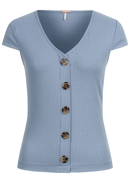 Aiki Dames T-Shirt met V-hals en sierknopen blauw
