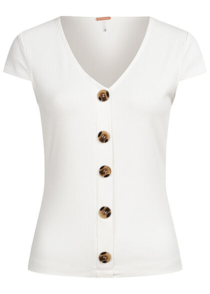 Aiki Dames T-Shirt met V-hals en sierknopen wit