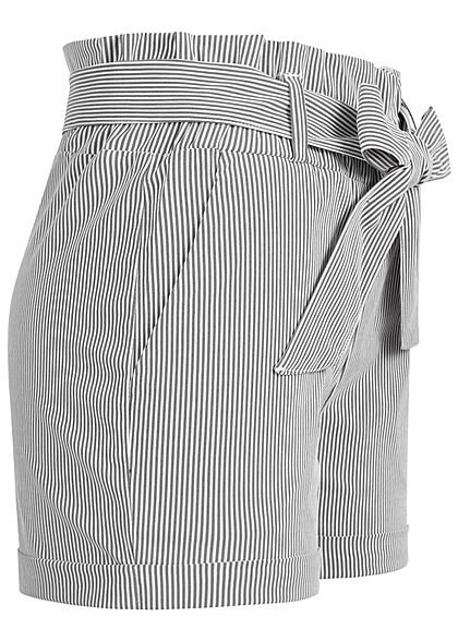 Aiki Dames Korte broek met 2 zakken en bindceintuur strepen lichtgrijs