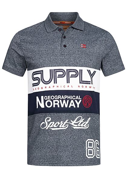 Geographical Norway Heren Polo shirt met logo strepen print marine blauw - Art.-Nr.: 22030509