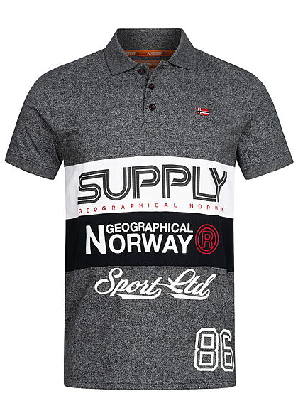 Geographical Norway Heren Polo shirt met logo strepen print zwart - Art.-Nr.: 22030510