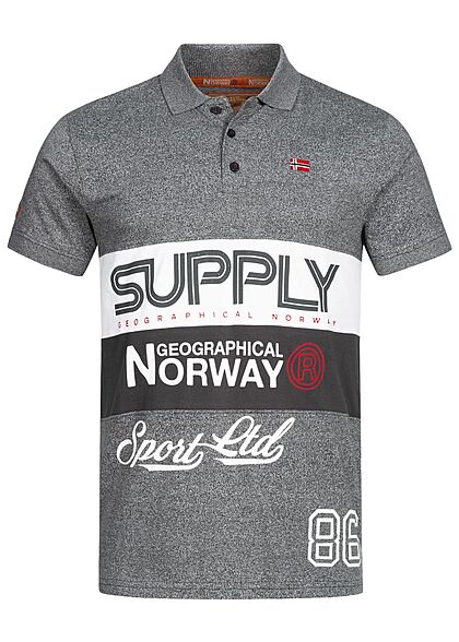 Geographical Norway Heren Polo shirt met logo strepen print grijs - Art.-Nr.: 22030511