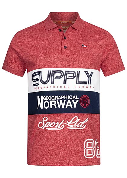 Geographical Norway Heren Polo shirt met logo strepen print rood - Art.-Nr.: 22030512