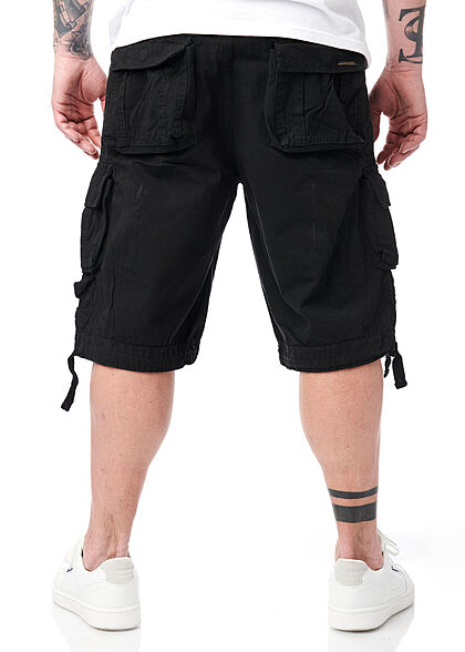 Geographical Norway Heren Cargo Shorts met 6 zakken en riem zwart