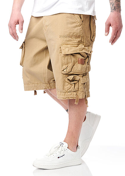 Geographical Norway Heren Cargo Shorts met 6 zakken en riem beige