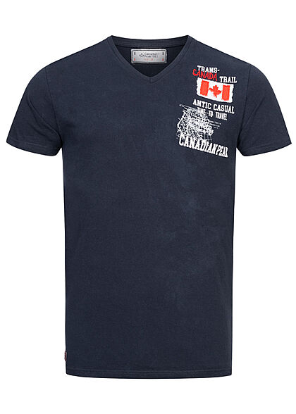 Canadian Peak Heren T-Shirt met V-hals en logoprint marineblauw - Art.-Nr.: 22030556