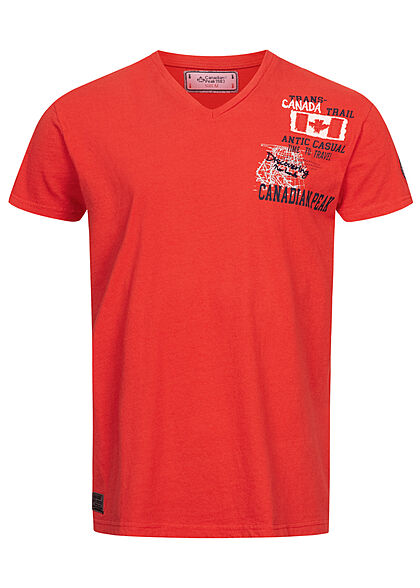 Canadian Peak Heren T-Shirt met V-hals en logoprint rood - Art.-Nr.: 22030557