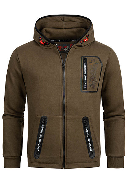 Canadian Peak Heren Zip-Hoodie met 3 zakken en logo-opdruk kaki