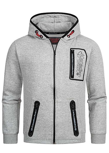 Canadian Peak Heren Zip-Hoodie met 3 zakken en logo-opdruk grijs - Art.-Nr.: 22030562