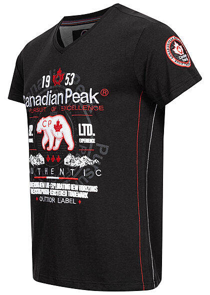 Canadian Peak Heren T-Shirt with V-Neck and embroidery black