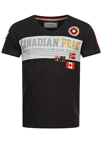 Canadian Peak Heren T-Shirt with V-Neck en logo patch zwart - Art.-Nr.: 22030566