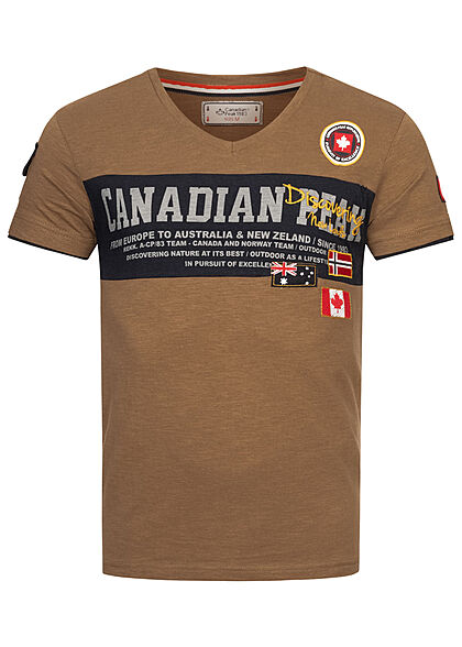 Canadian Peak Heren T-Shirt with V-Neck en logo print beige - Art.-Nr.: 22030567