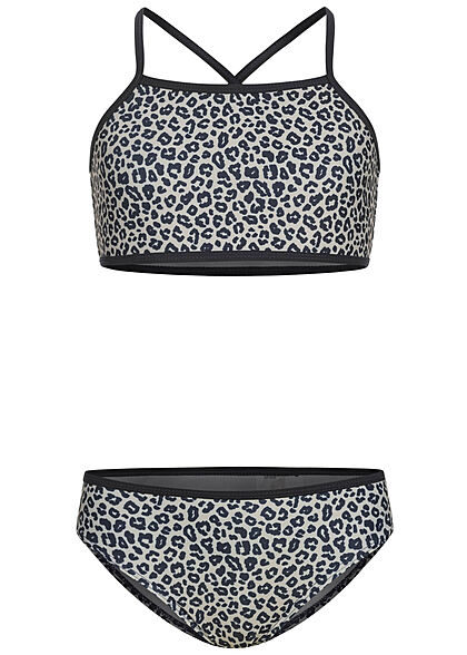 Name it Kids Meisje Bikini met leoprint zwart grijs